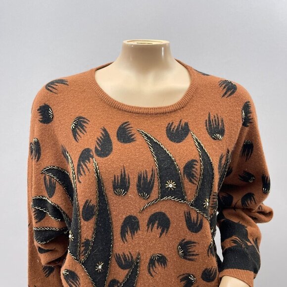 80s Vintage Eminent Wool Blend Patterned Sweater Crewneck Womens M *Needs Repair - Picture 2 of 11